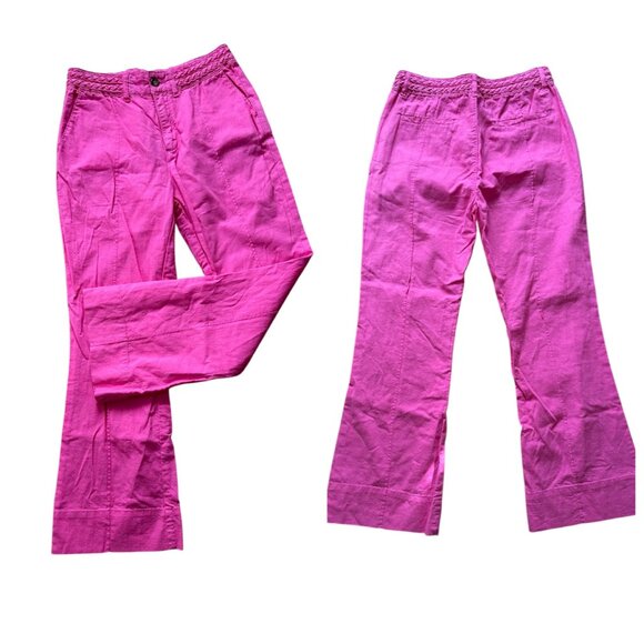 NWT $99 Habitual Pink Flambe Pintuck Flared Linen Cotton Blend Pants - Sz 6/28 - Picture 1 of 5